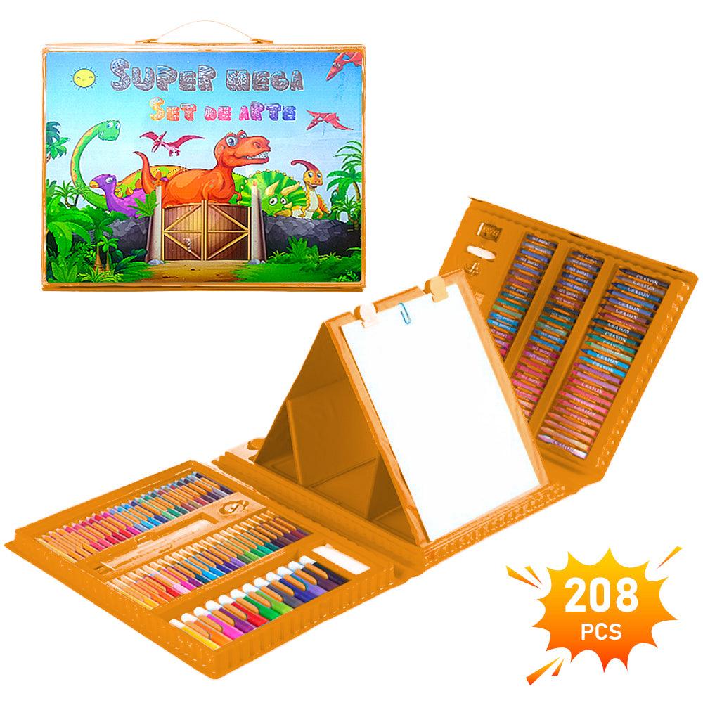 Mega Set de Arte 208 Piezas Kit de Dibujo Niños Dino Naranja - Keller Perú