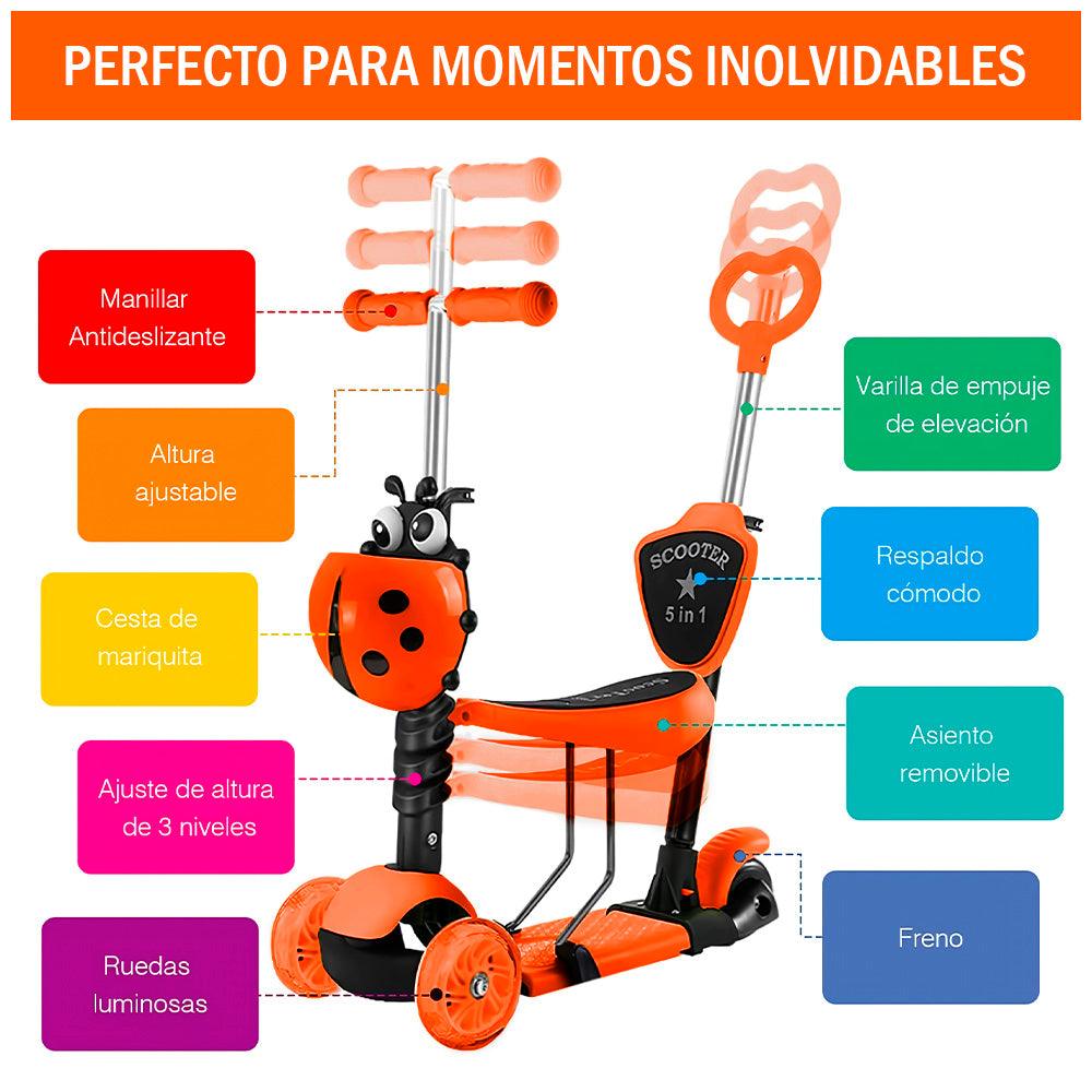 Scooter 5en1 Monopatín Graduable para Niños Diseño Mariquita 36P - Keller Perú