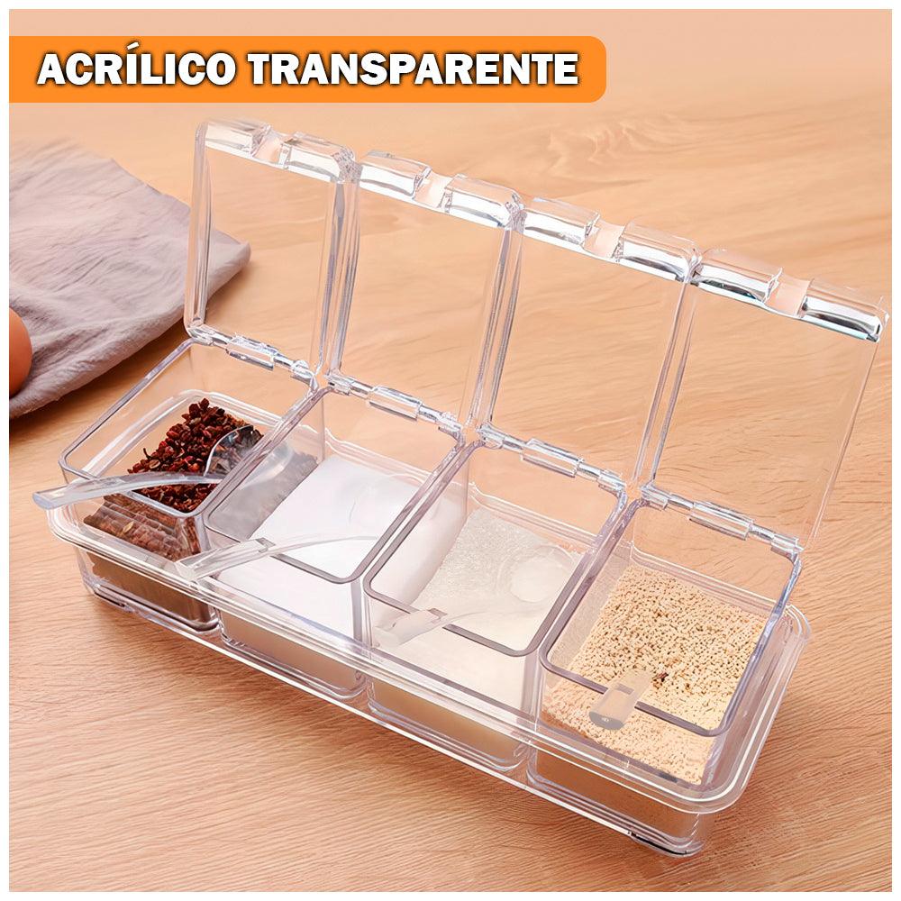 Set 4 Condimentero Acrílico Transparente con Cucharas para Cocina L57 - Keller Perú