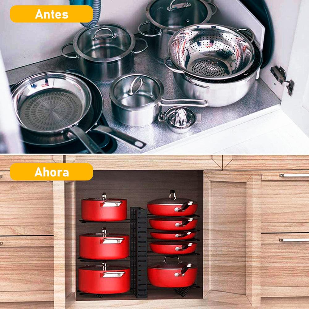 Organizador de Ollas, Tapas, Sartenes 8 Niveles Ajustable - Keller Perú