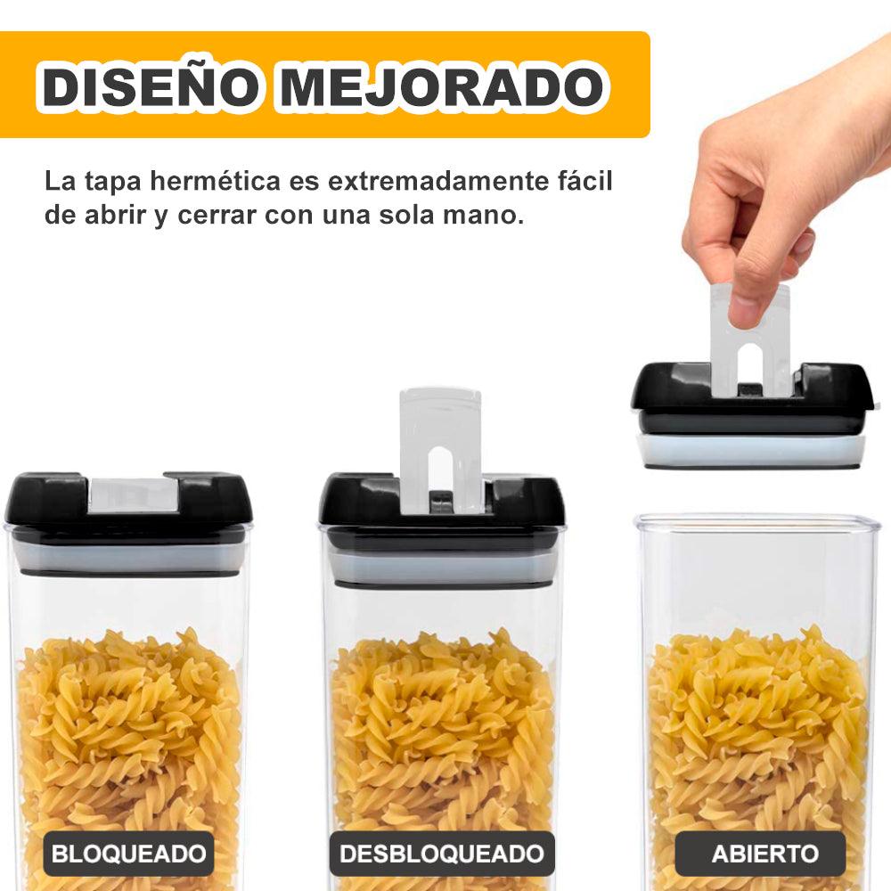 Set de 7 Frascos Envases Herméticos Táper de Cocina con Tapa Negro - Keller Perú